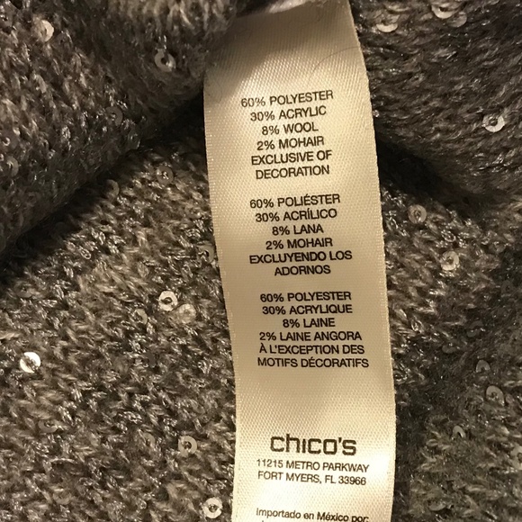 Chico’s long sleeved heather gray vneck sweater with tiny metallic sequins (L) - Picture 14 of 16